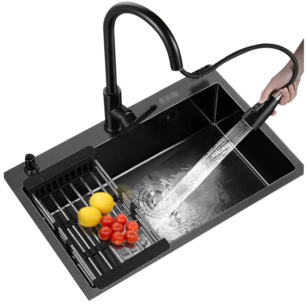 Évier de cuisine en acier inoxydable noir 1 bac 65x45cm encastré pour bar et garde-manger Nero