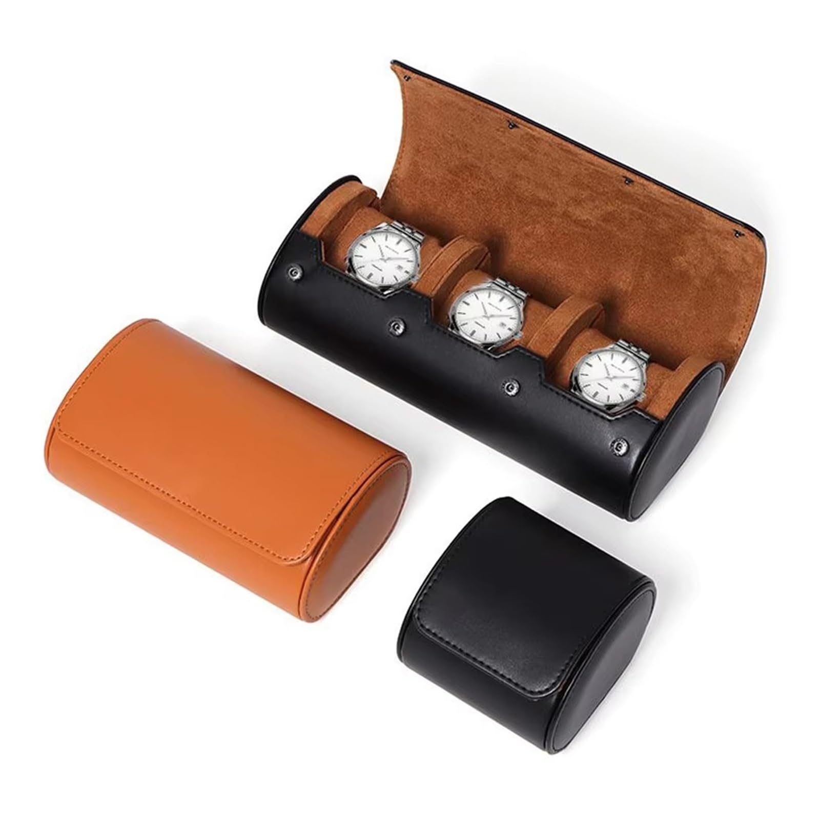 Rotolo di orologio in pelle PU da 1 pz 1/2/3 slot for uomo | Custodia singola in pelle PU nera elegante, con cuscino protettivo.(2 Slot Brown)