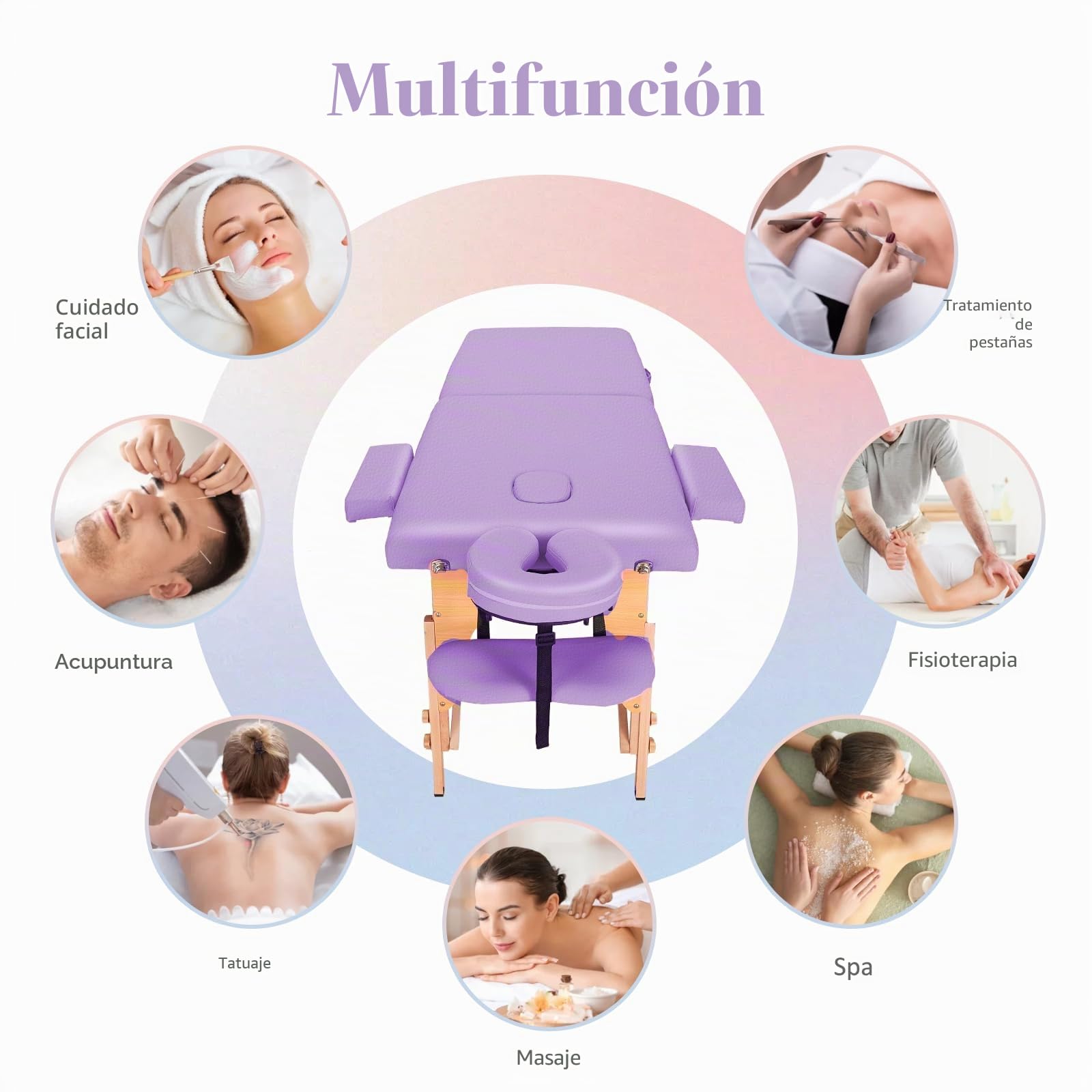 BODIOO De masaje portátil, plegable, cama de pestañas, cama facial, mesa de tatuaje, altura regulable con accesorios y bolsa de transporte