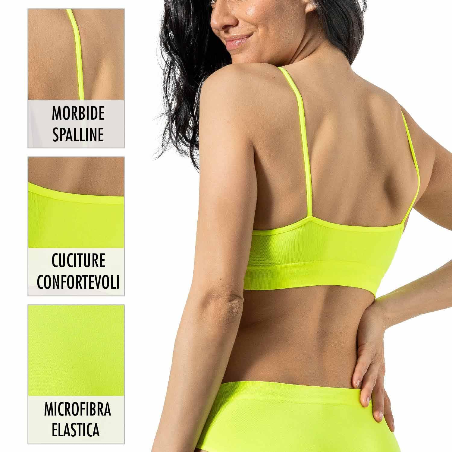 Risalti Reggiseno Senza Ferretto Spalla Stretta 3 pz - Bralette Donna in Microfibra, Brassiere Top Donna, Reggiseno Donna Elasticizzato, Intimo Donna, Senza Cuciture - Made in Italy