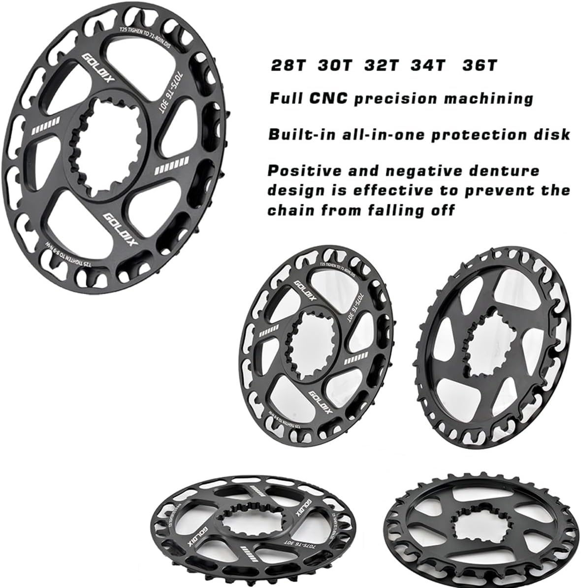 110/127/140/150/155/160mm Mountain Bike Crankset Bike Hollow One-Piece Crank Arm Set 28/30/32/34/36T Chainring Bottom Bracket(30T,127mm)
