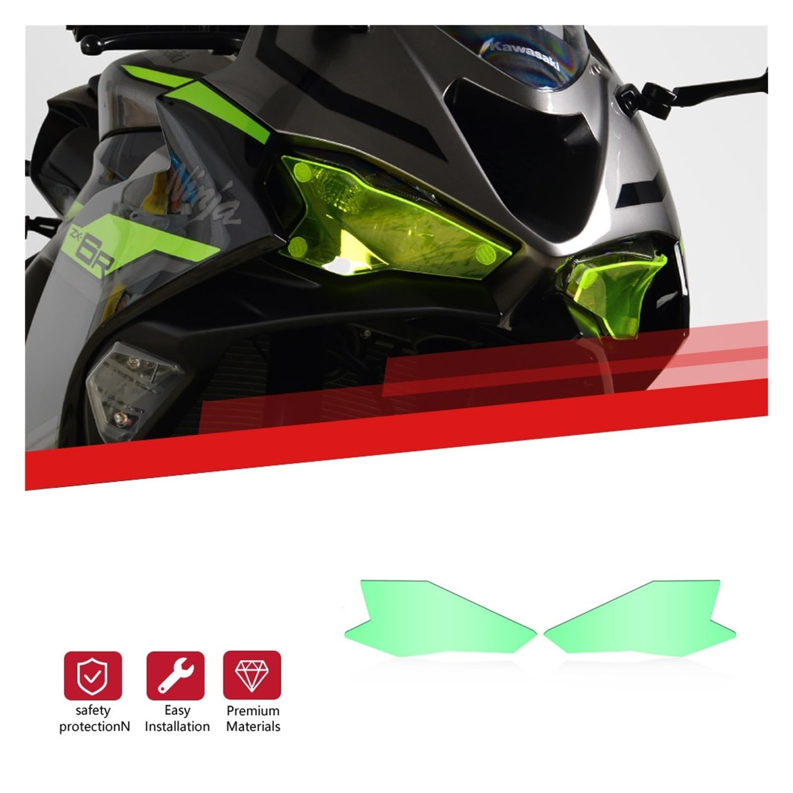 osłona reflektora motocykl Dla Kawasaki ZX-6R ZX636 ZX 6R 2024-2025 Osłona Reflektora Motocykla, Folia Ochronna Zmieniająca Kolor, Soczewka Reflektora metalowy retro grill(Red)