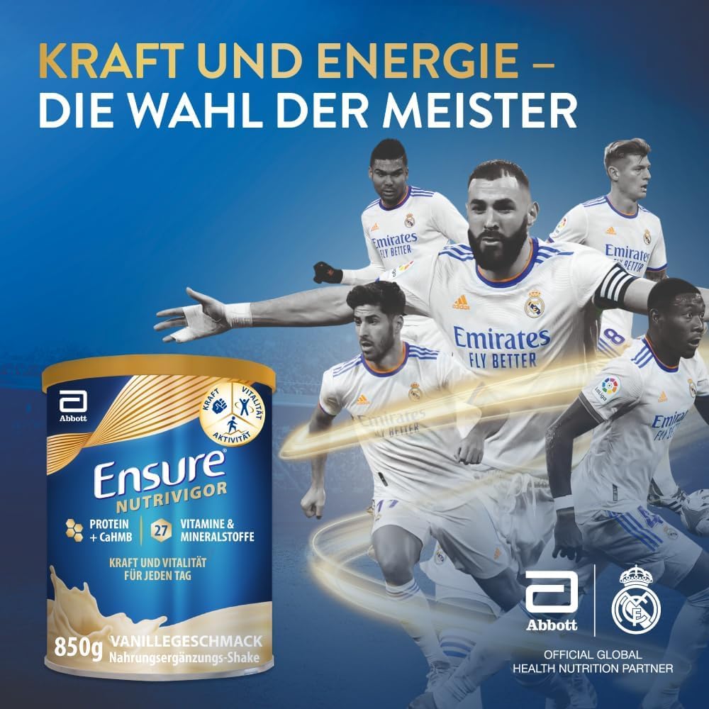 Ensure NutriVigor Vanille 850g Nahrungsergänzungsshake: Proteine, 27 Vitamine & Mineralstoffe, Vitamin C, Vitamin D, Zink und Magnesium – Für eine gesunde, ausgewogene Ernährung