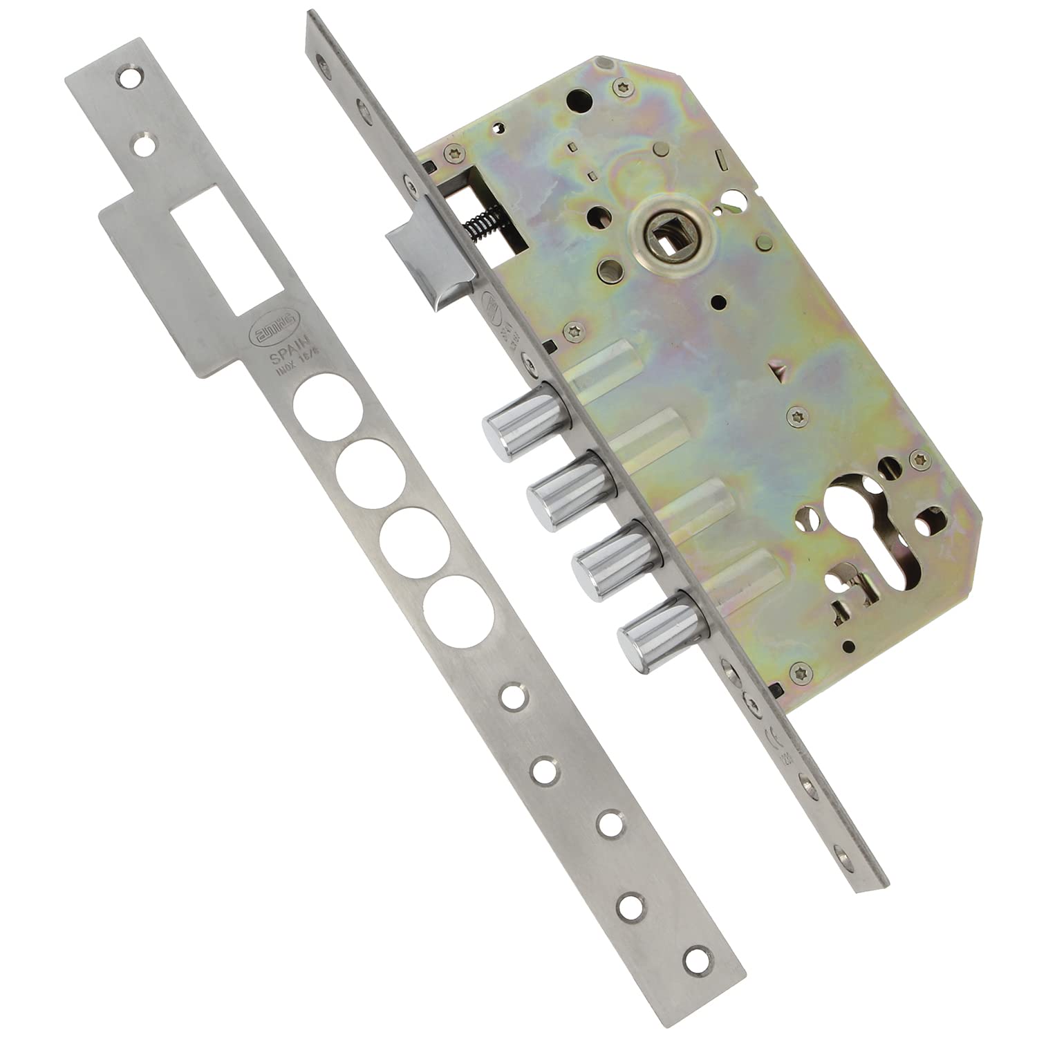 Amig Matte Stainless Steel - Mortice Lock With Slider For Wooden Doors | 50/85 Mm | Without Cylinder And Safety Bolt | Reversible Latch | Stainless Steel Matt