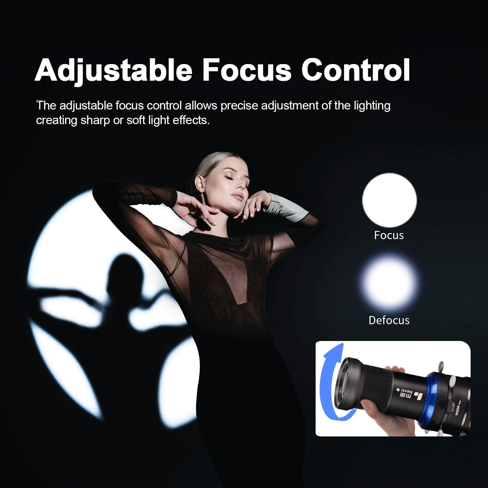 Bussi MG06 Max Bowens Mount Snoot mit 40 Gobos, 36° Objektiv, optischer Snoot Spotlight für Fotografie, Video, Formlichtstudio, GOBO-Licht, Stroboskop-Bowens-Halterung