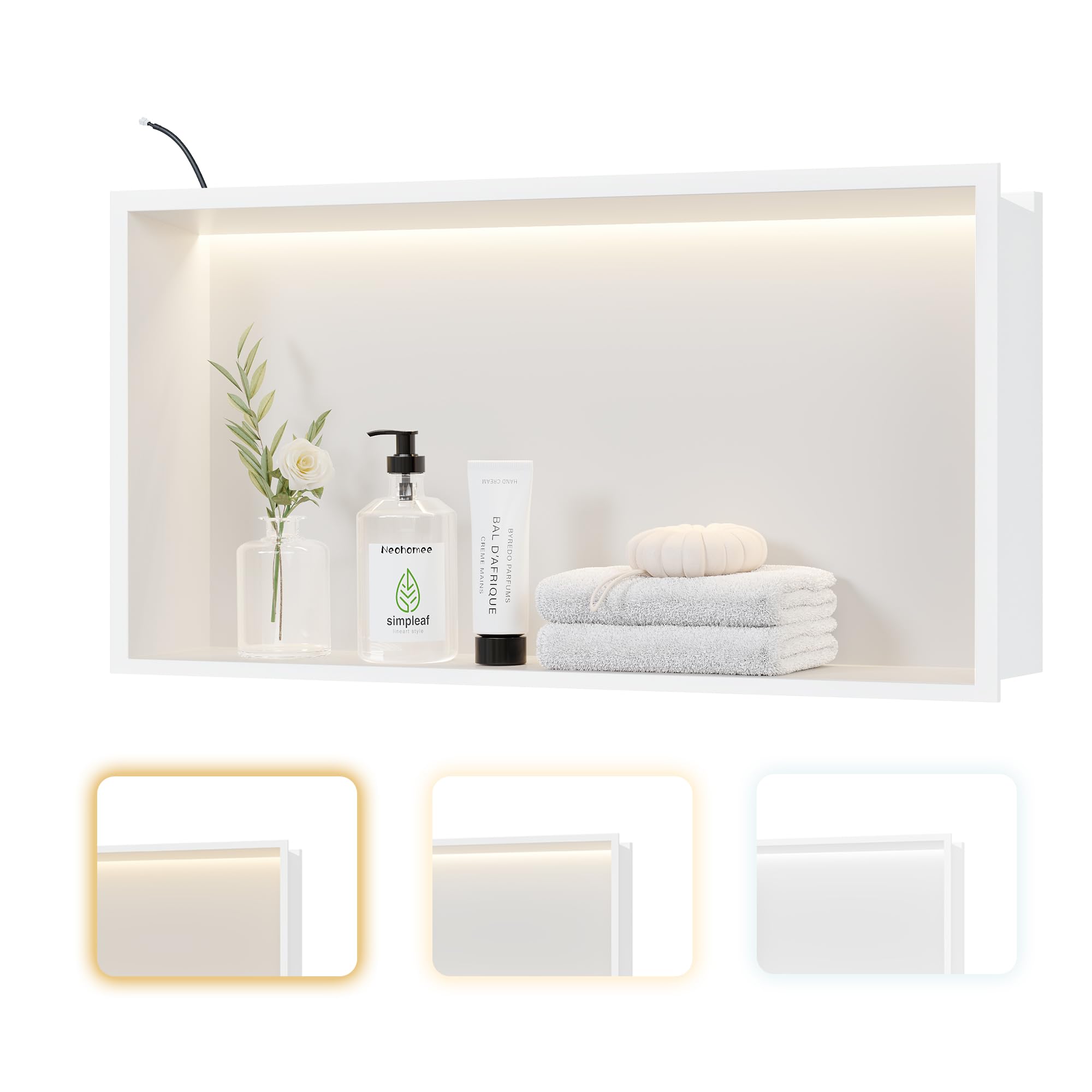 Doccia a muro in acciaio inox con luce a LED, 60 x 30 cm, con 3 colori per il bagno, colore: bianco