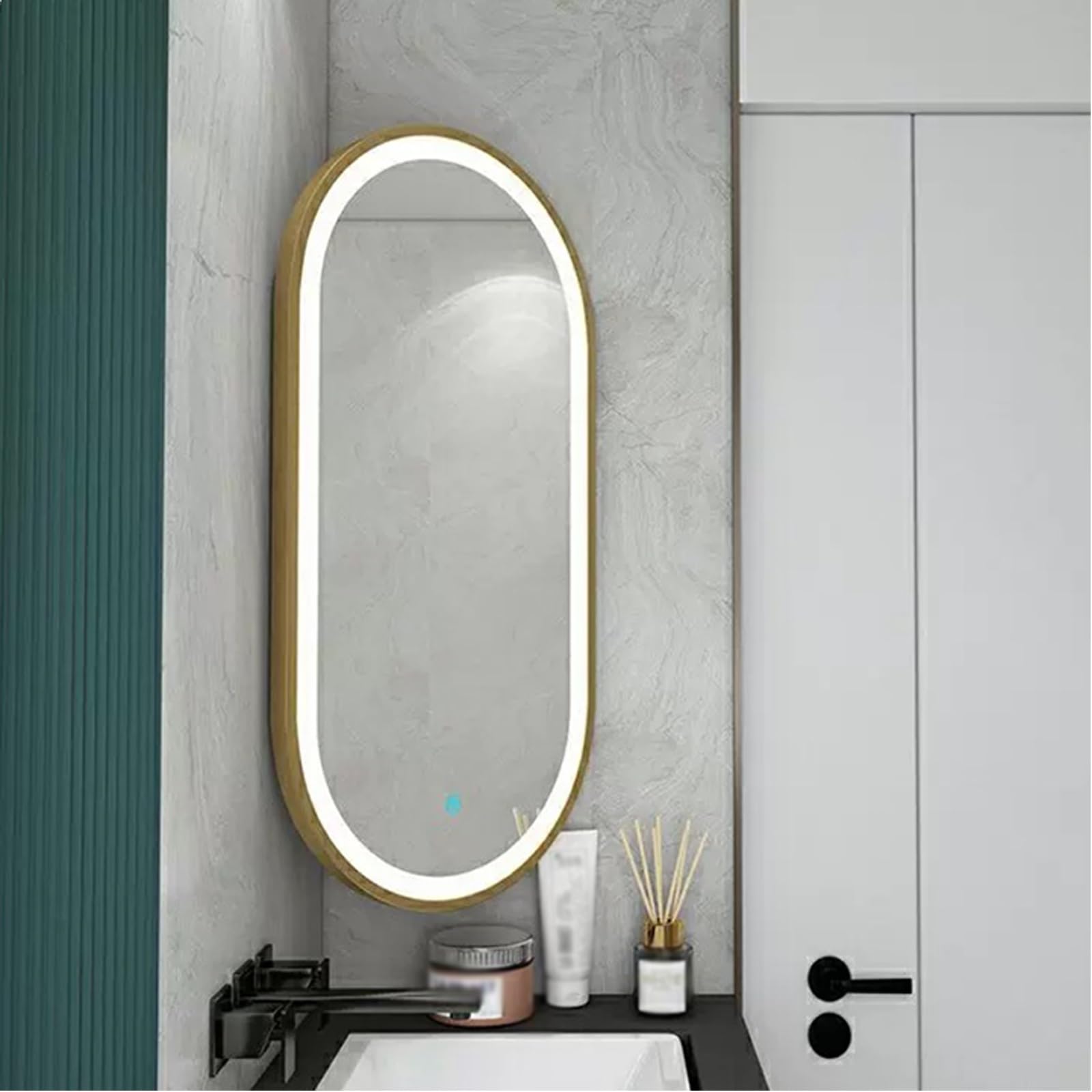 Miroir de salle de bain ovale LED 35x60 cm avec lumière pivotante et interrupteur tactile