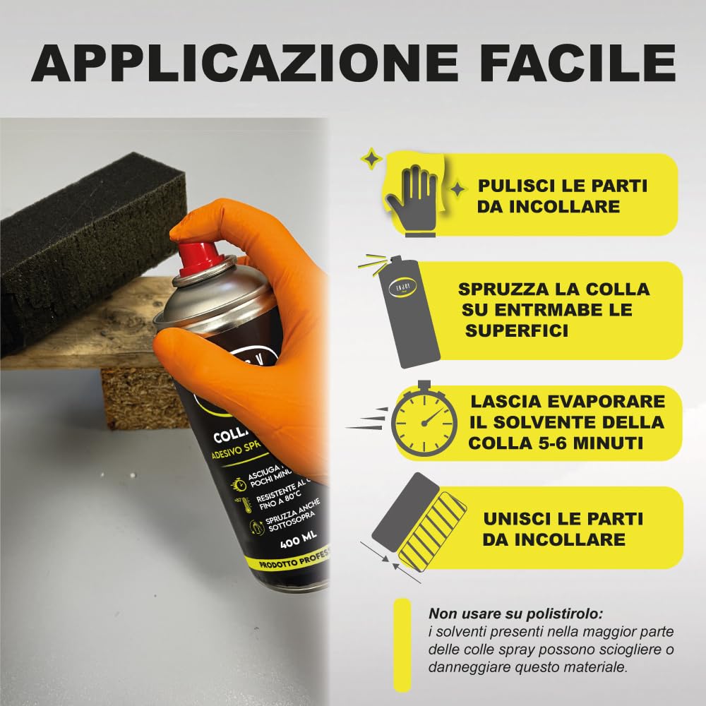 ENJOY TECH - Colla Extraforte Spray 400ML | Per Tessuti, Plastica, Legno, Auto e Metalli | Applicazione Permanente | Resistente a Intemperie e Calore | Made in Italy