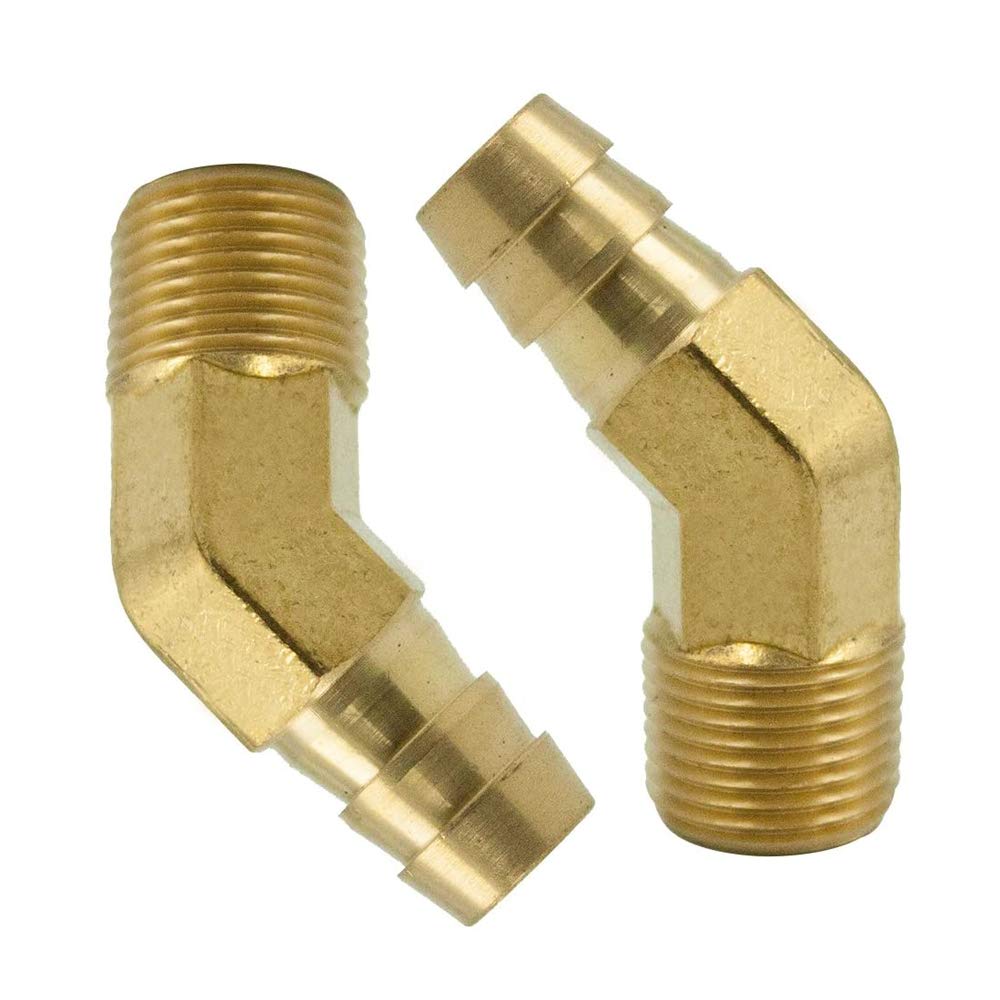 Legines Brass Hose Barb Fitting, 45 Degree Elbow, 3/8" Barbed x 1/8" NPT Male Pipe, 2 pcs