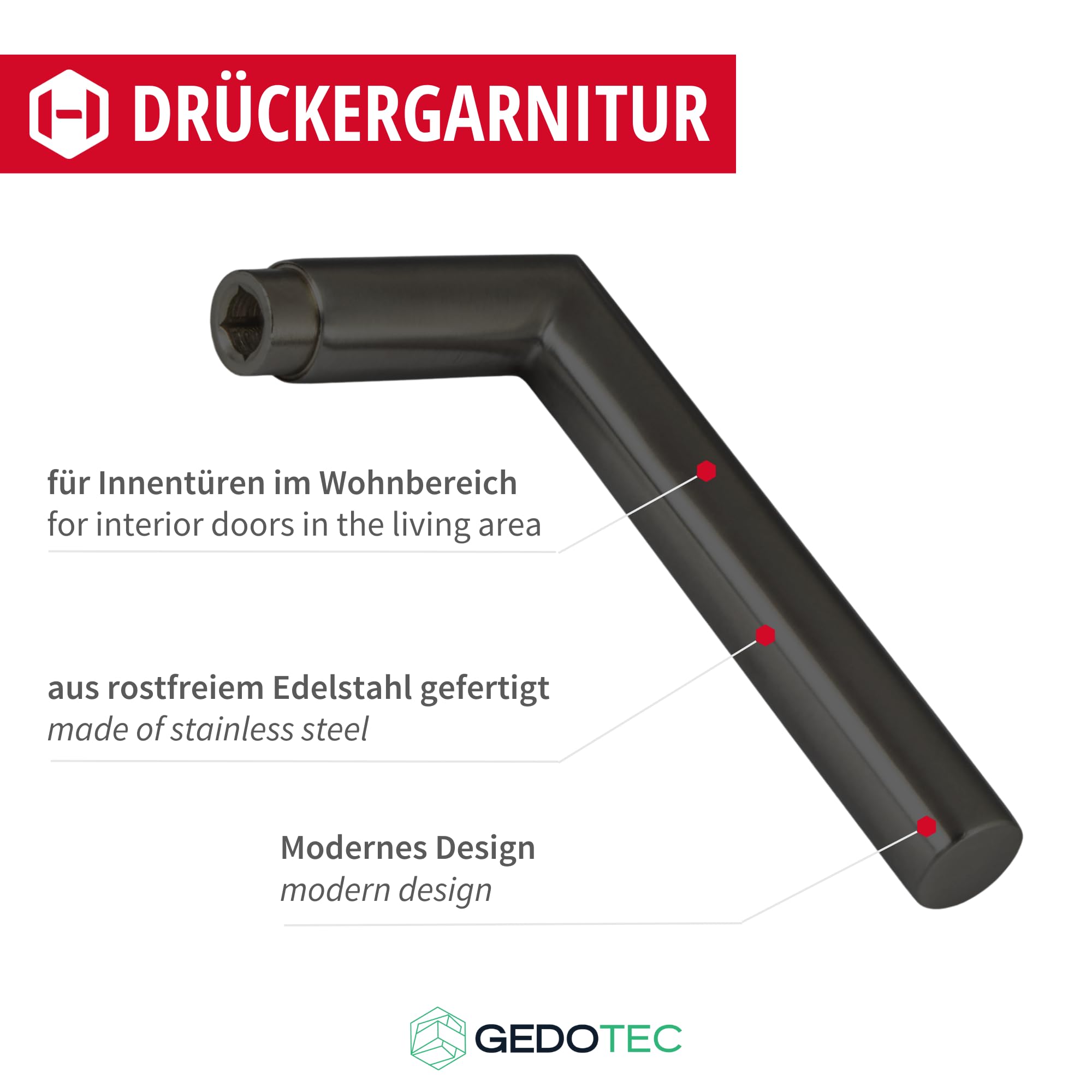 Gedotec Set di maniglie a leva nero opaco [Set di maniglie a leva Maniglia/pomello] 1x ferramenta per porte con rosetta rotonda I Maniglie per porte interne L-FORM I Maniglia per porte con spessore
