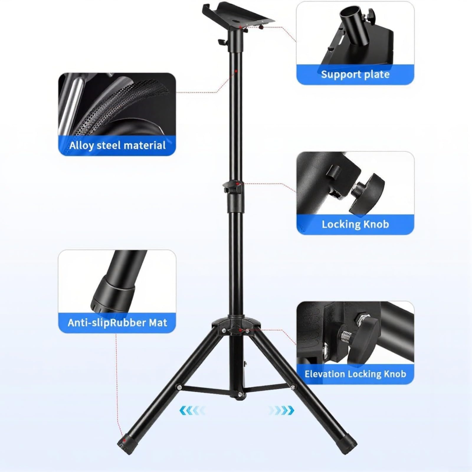 Treppiede portatile, supporto per antenna in alluminio leggero con altezza regolabile e adattatore per tubo, facile da montare, per uso esterno, nero