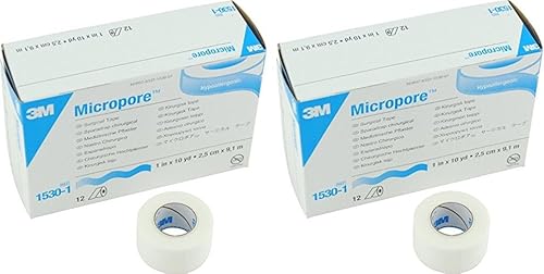 3M Cinta de papel Micropore - Blanco, 1" x 10yds HulcgK, paquete de 2 (caja de 12)