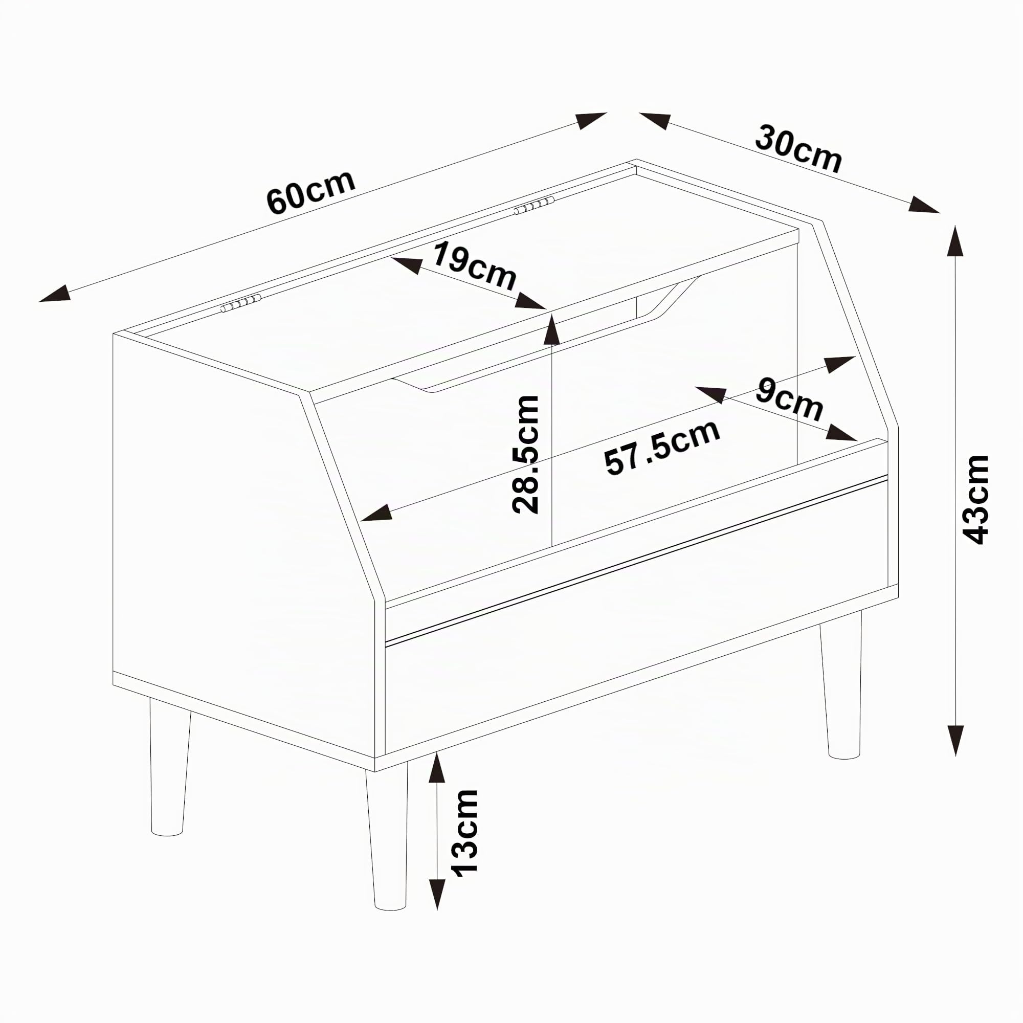 [en.casa] Caja de Almacenamiento de Juguetes Aavanrar Baúl Almacenaje Organizador de Juguetes con Tapa Abatible y Compartimento de Almacenamiento Abierto MDF 60 x 30 x 43 cm - Blanco
