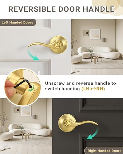 Vista 63 de KNOBWELL Paquete de 2 pomos de puerta de bronce, palancas interiores para dormitorio, baño, cepillo frotado sin llave, manija de puerta de Bronce