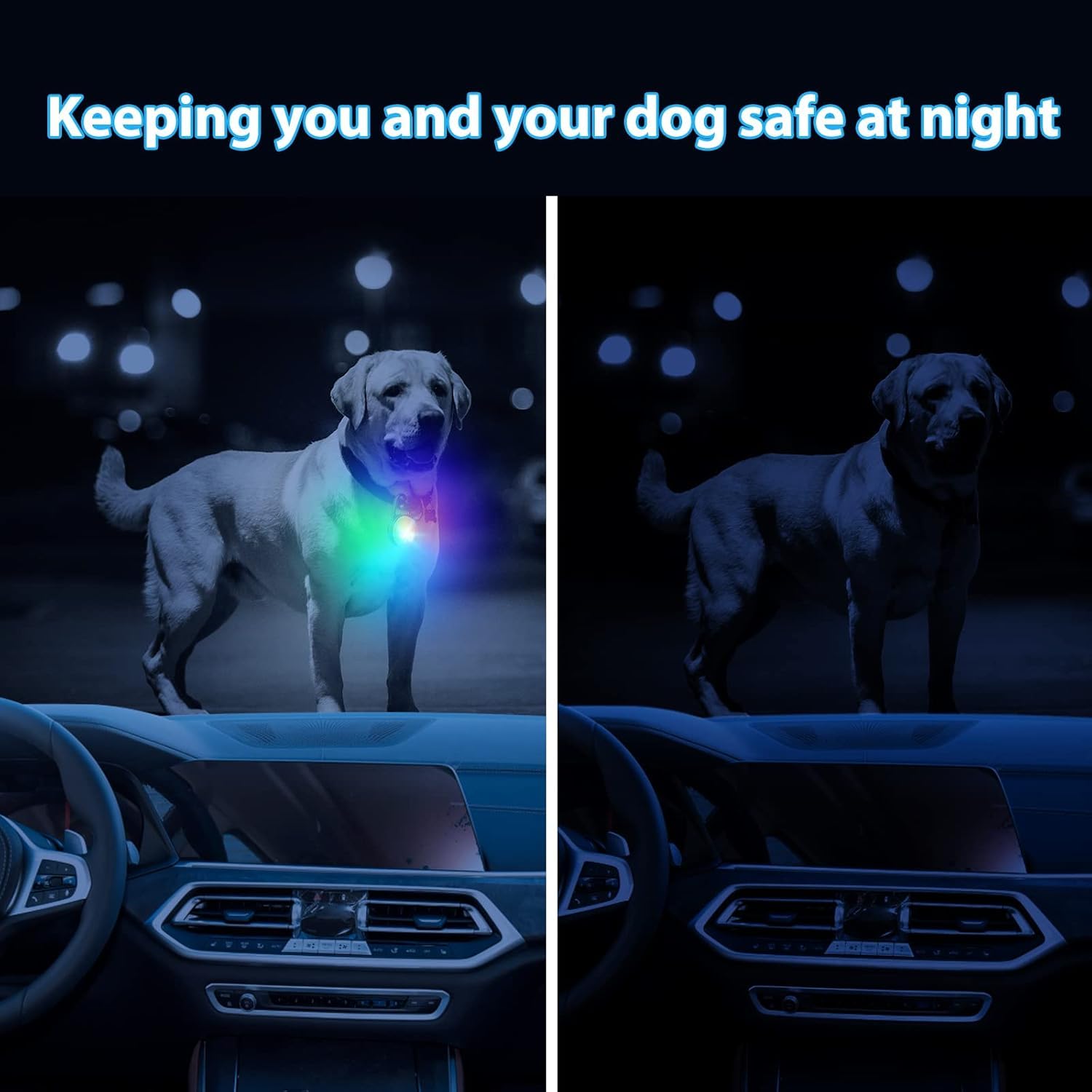 2Pack LED Wiederaufladbare Hundehalsband Lichter Clip-On Mit RGB Farbe - Haustier Sicherheits Beleuchtung für Hundegeschirr - Nacht Wandern Camping