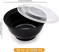 Vista 2 de Kitch'nMore Cuencos de preparación de comidas extra gruesos de 36 onzas con tapas, recipientes de plástico con cubiertas transparentes para fideos