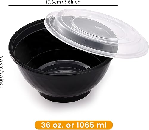 Miniatura 2 de Kitch'nMore Cuencos de preparación de comidas extra gruesos de 36 onzas con tapas, recipientes de plástico con cubiertas transparentes para fideos,