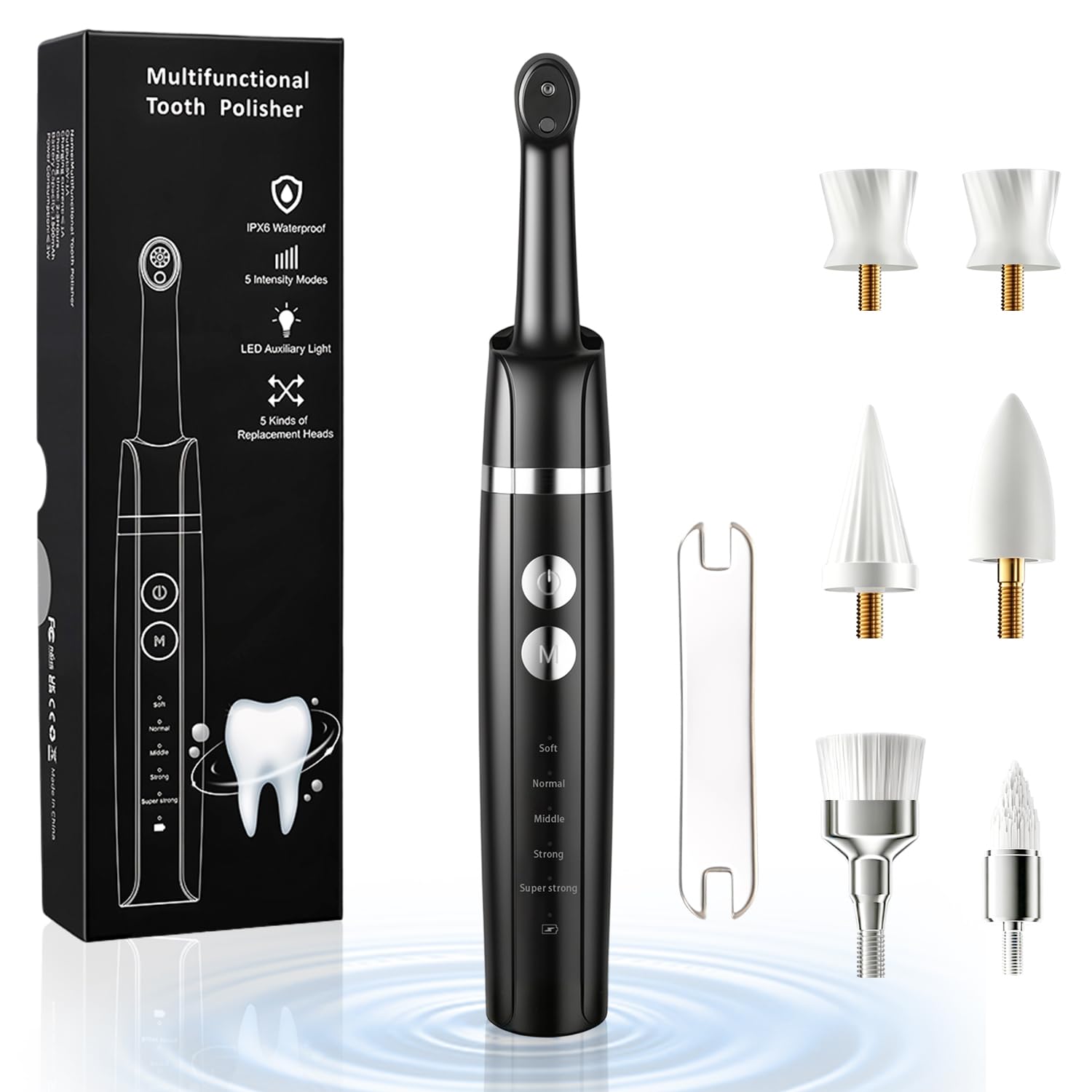 Kit Pulidor Dental Recargable para Limpieza y Blanqueamiento Dental, limpiador de sarro dental con 5 Cabezales, 5 Velocidades, Luz LED, quita sarro dental y manchas, IPX6 Resistente al Agua - 1