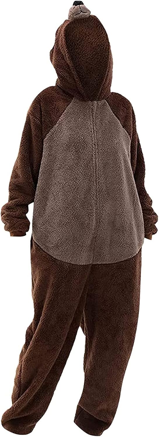 Women's Winter Hooded One Piece Pajamas Novelty Onesie Adult Women Animal Bear Loungewear Jumpsuits
