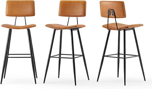 Miniatura 21 de Juego de 2 taburetes de bar de altura de mostrador de 24.5 pulgadas, taburetes de bar tapizados de piel sintética negra con reposapiés trasero y