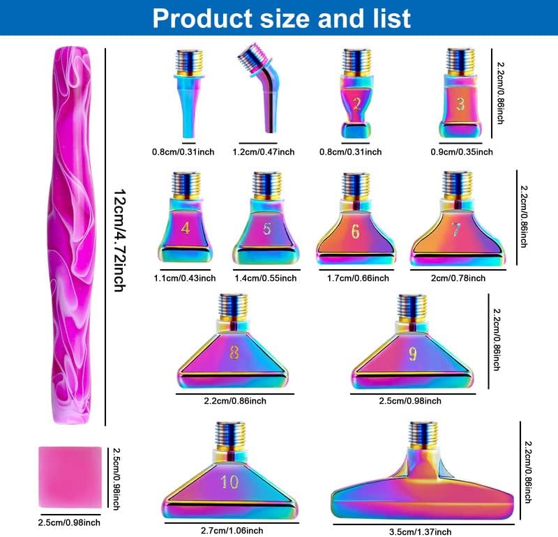 Miniatura 6 de Juego de herramientas de accesorios de bolígrafo de pintura de diamante, 1 bolígrafo de arte de diamante y 12 puntas de rosca de metal colorido,