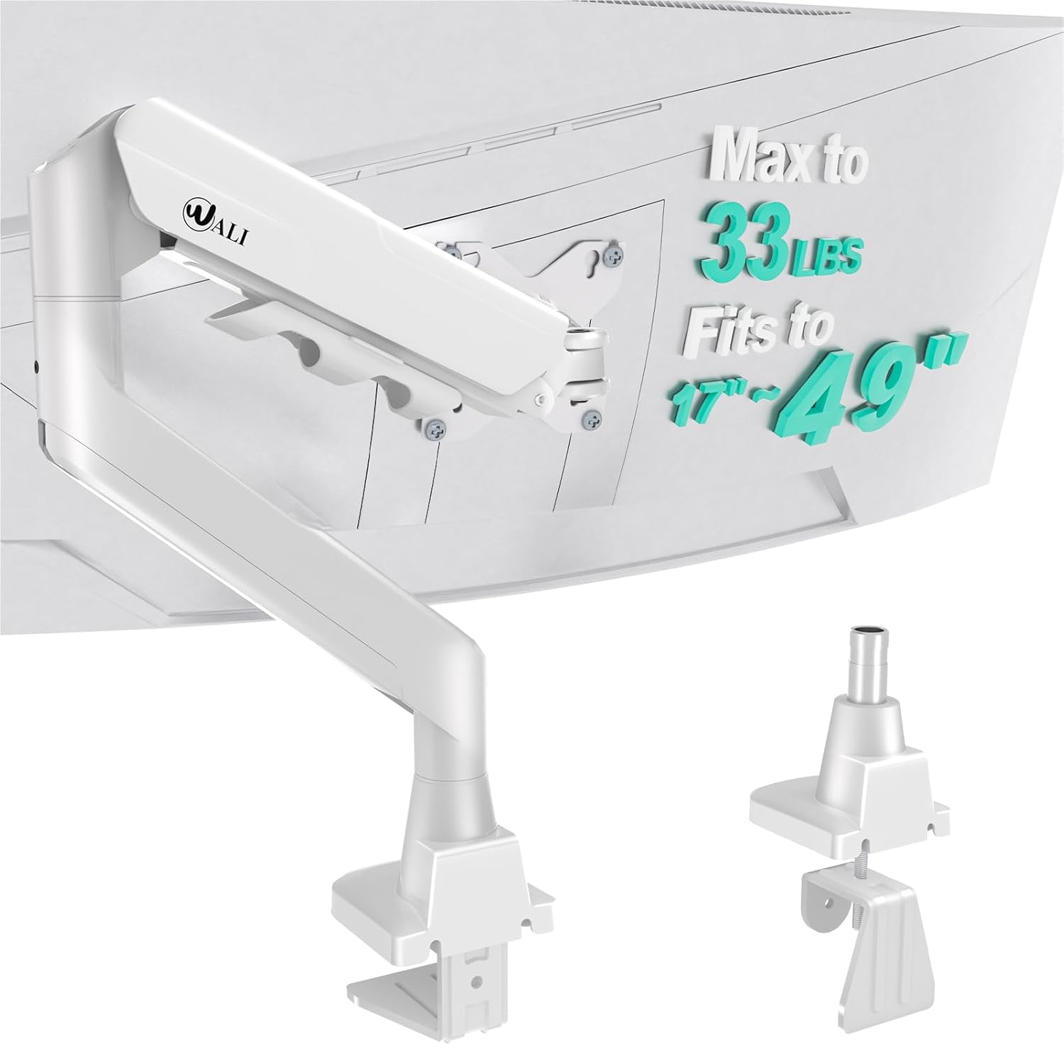 WALI Heavy Duty Single Monitor Arm for 17-49 Inch Flat Curved Ultrawide Screens up to 33 Lbs Adjustable