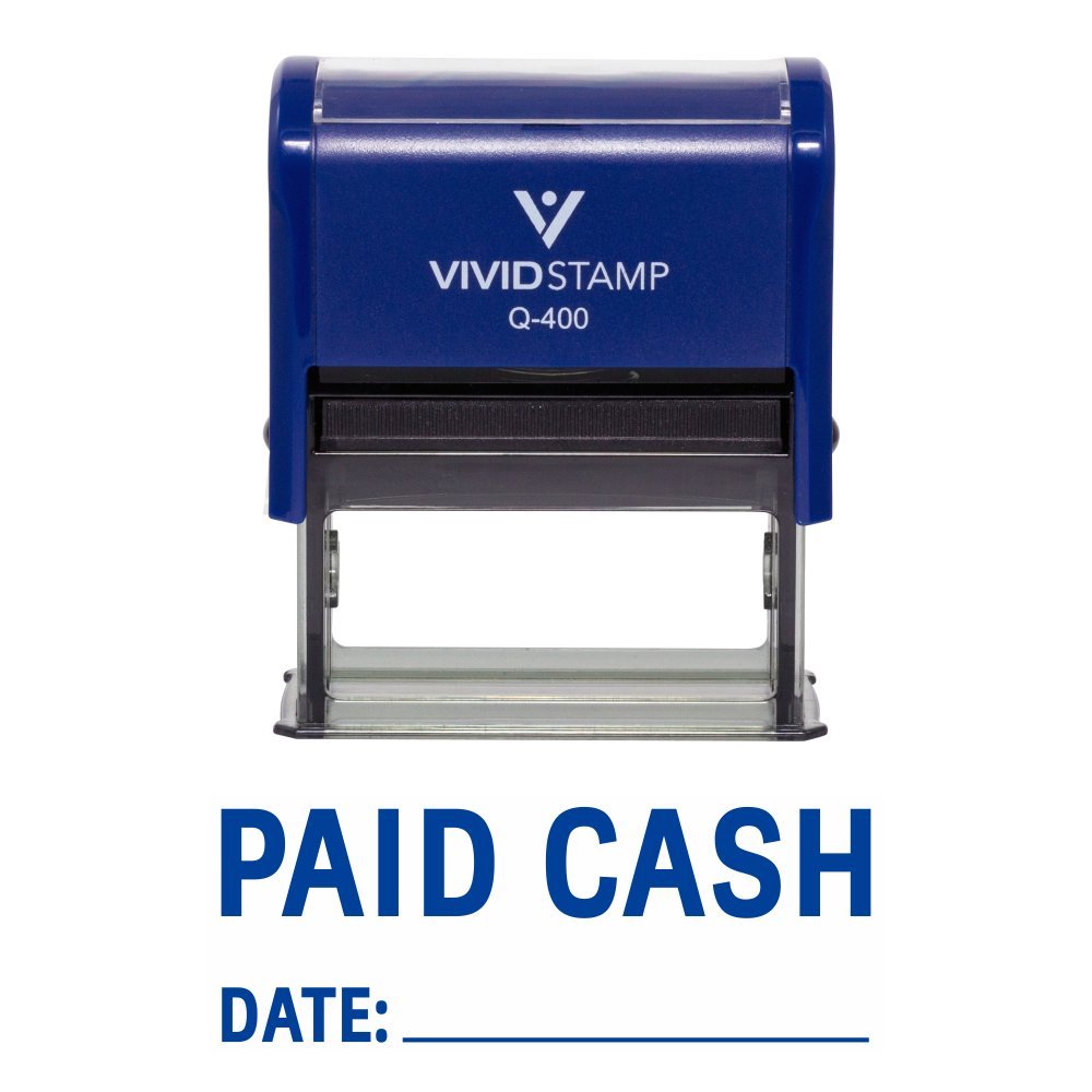 Paid Cash with Date Line Self Inking Rubber Stamp (Blue Ink) - X-Large 2 Pack