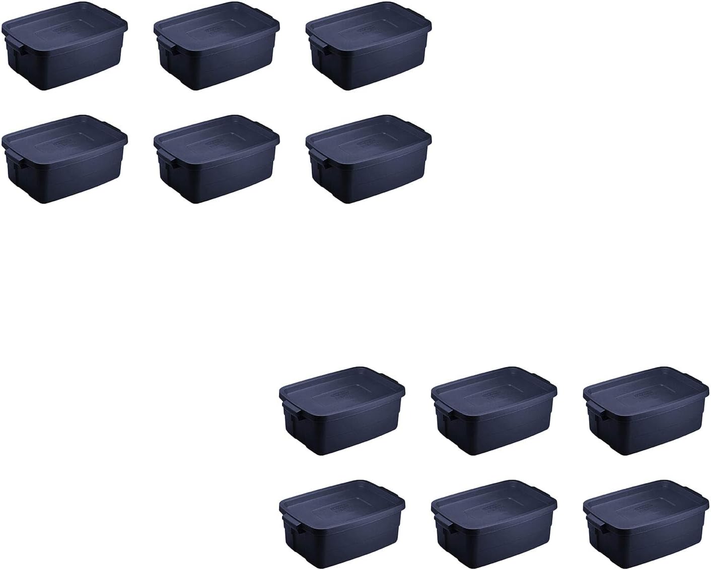 RubbermaidRoughneck 3 Gallon Rugged Plastic Reusable Stackable Home Storage Totes with Lids, Dark Indigo Metallic (12 Pack)