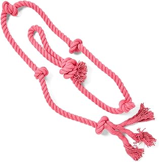 Tumbo Tough Tug Rope Dog Toy - (Pink 5 ft Long Strong and Durable Rope Pull Toy with Handle) TUG of WAR Dog Toy