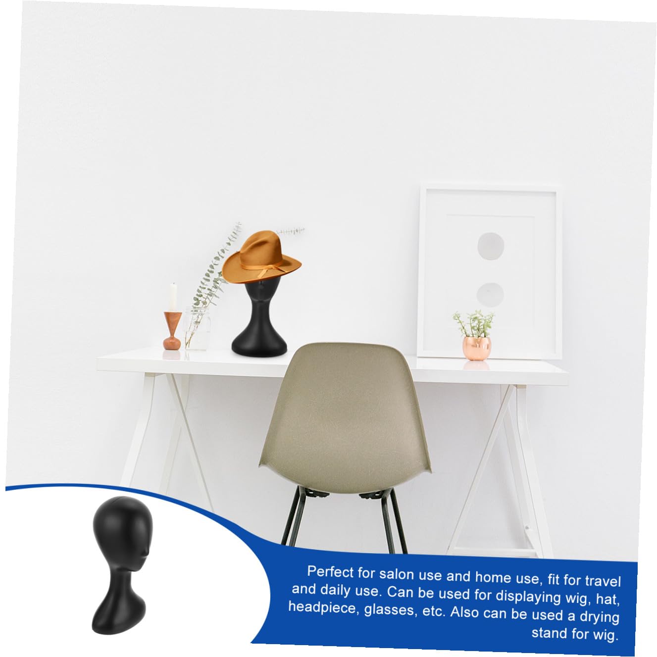 Espositore Testa Manichino Femminile in Plastico Nero, Superficie Liscia, Leggero e Resistente per Esposizione Cappelli e Parrucche in Salone o Asciugatura