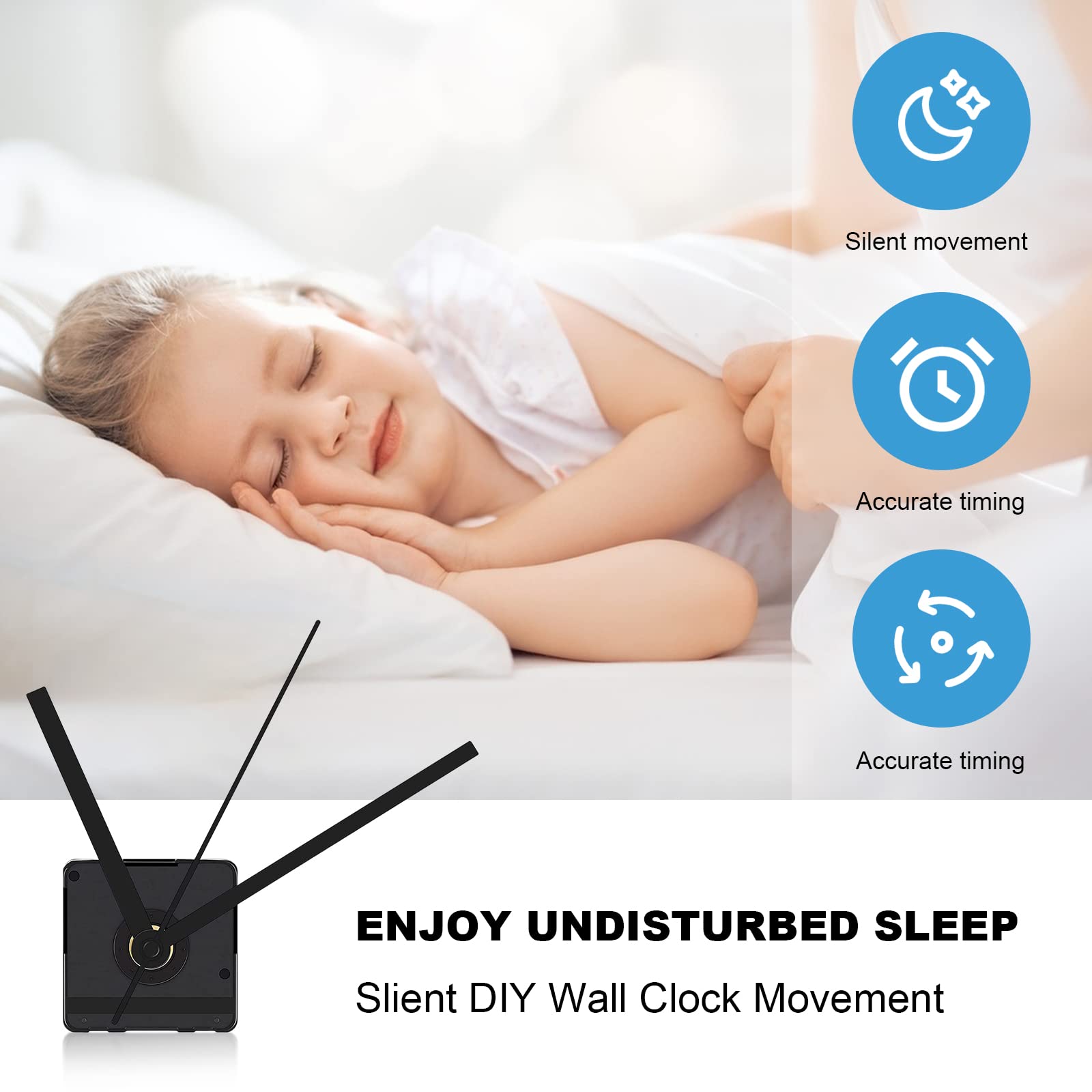 Meccanismo Orologio Da Parete Silenzioso - Con Lancette, Per Quadranti Spessi 8-12mm, Nero