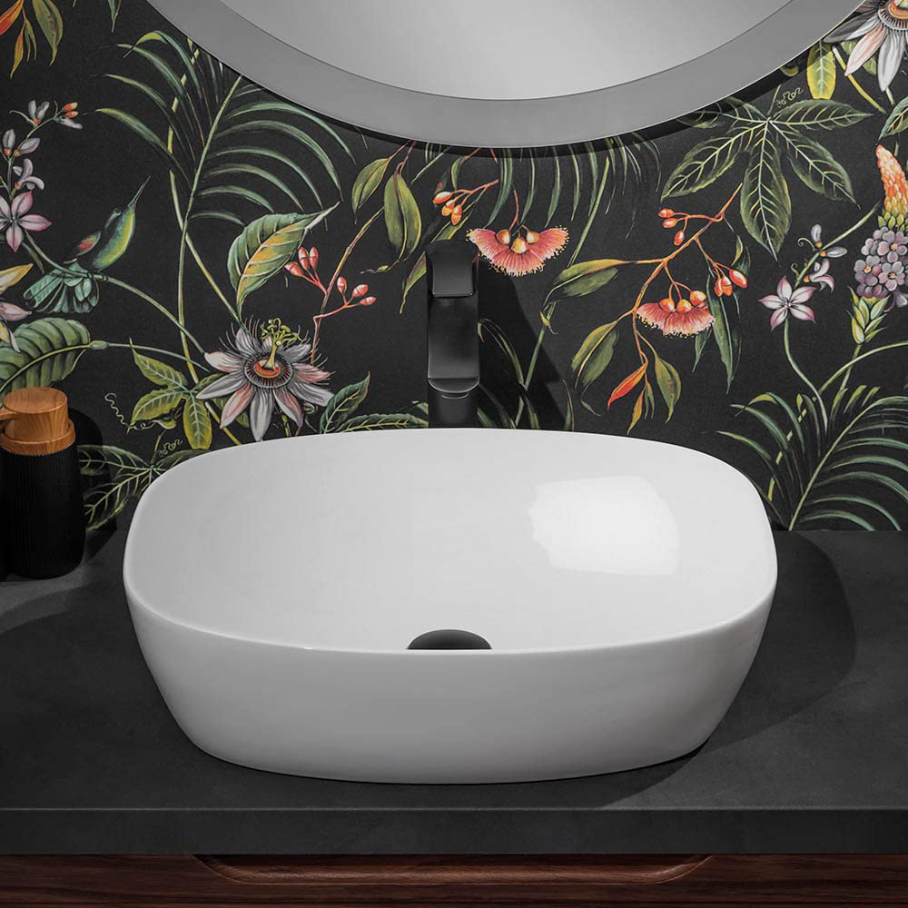 Lavabo da appoggio, L 50x38 cm in ceramica bianco lucido, rettangolare con angoli tondeggianti