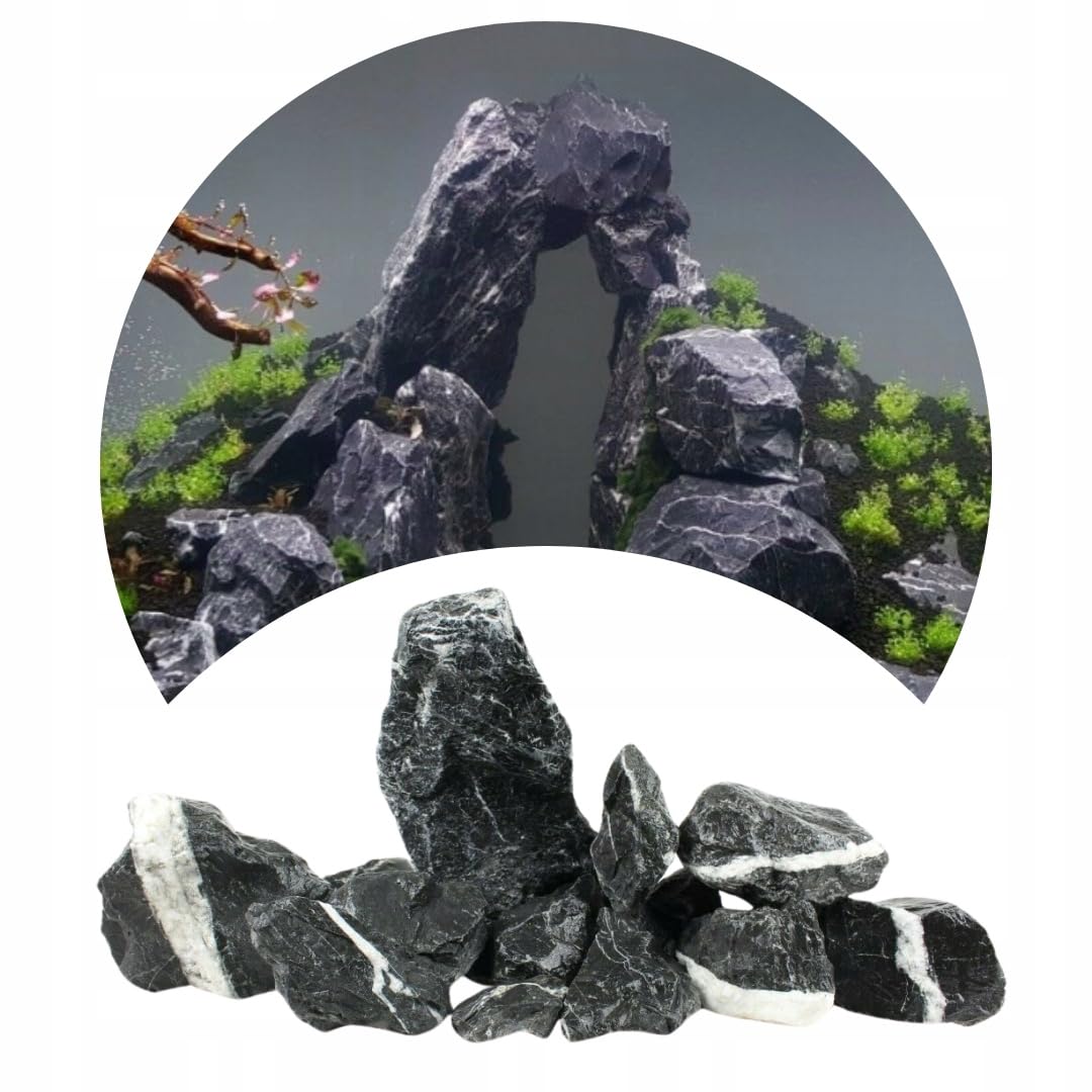 TM Aquatix Fish Tank Stones Rocks for Aquarium - Natural Decoration - Improves Water Parameters - Perfect for Caves Shelters (1kg(3-5 small pieces), Dark Grey)
