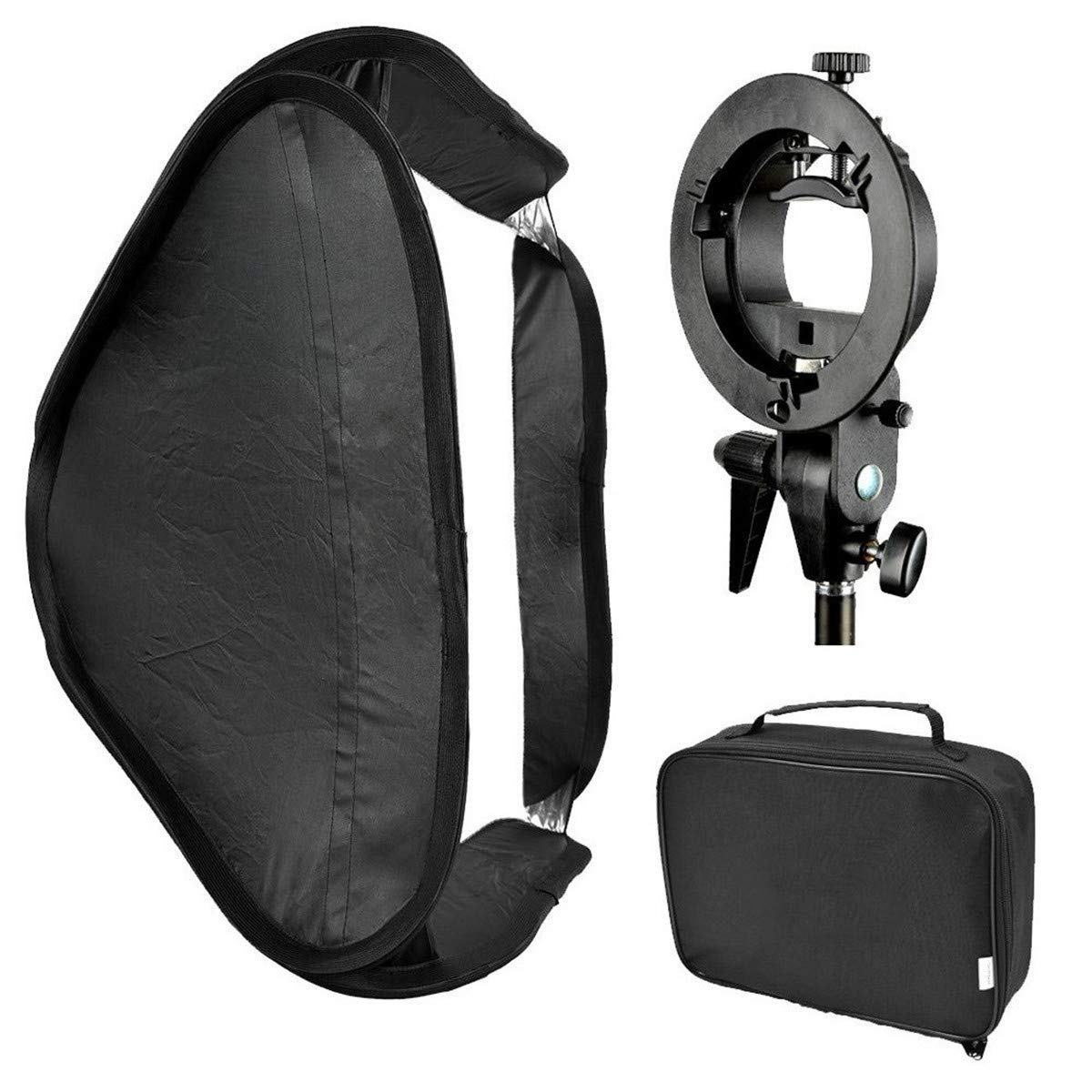 eWINNER 80 * 80cm Foldable Softbox Bowen Mount S-Type Bracket with Carrying Bag for Outdoor Wedding Shooting Professional Photograph Camera Flash Lighting Kit (80 * 80)