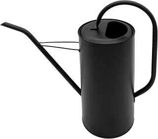 Regadera con diseño de flores de metal, color negro mate, 3 l, regadera con caño largo, elegante