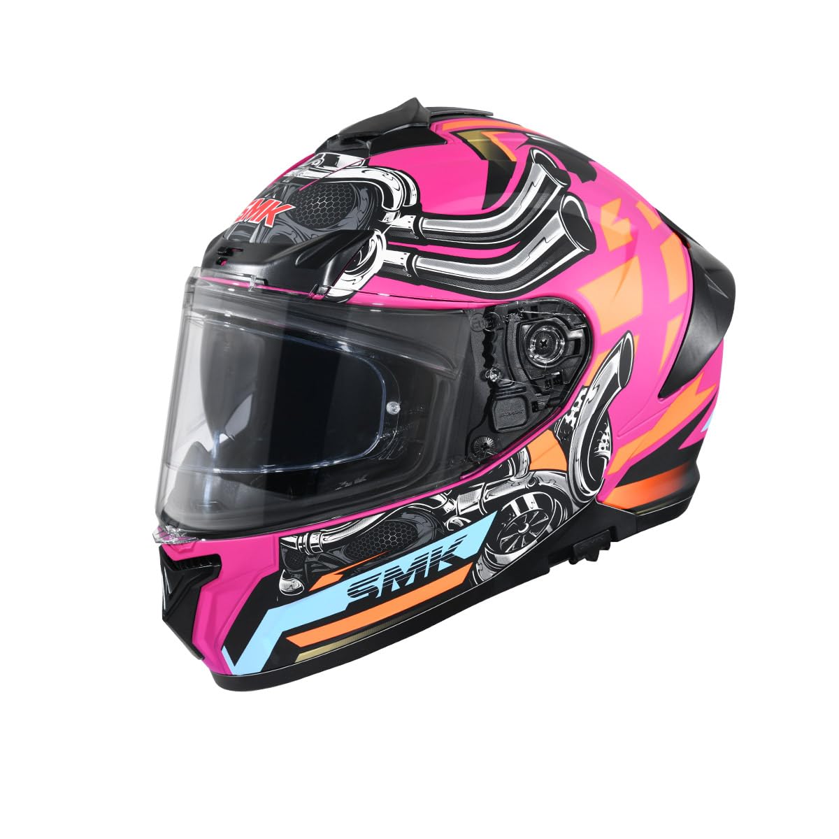 SMK Typhoon Motorhead ISI ECE & DOT Certified Full Face Dual Visor Helmet for Men and Women with Pinlock Fitted Clear Visor and Inner Sun Visor ( MATT Pink - 2XL )-image-35