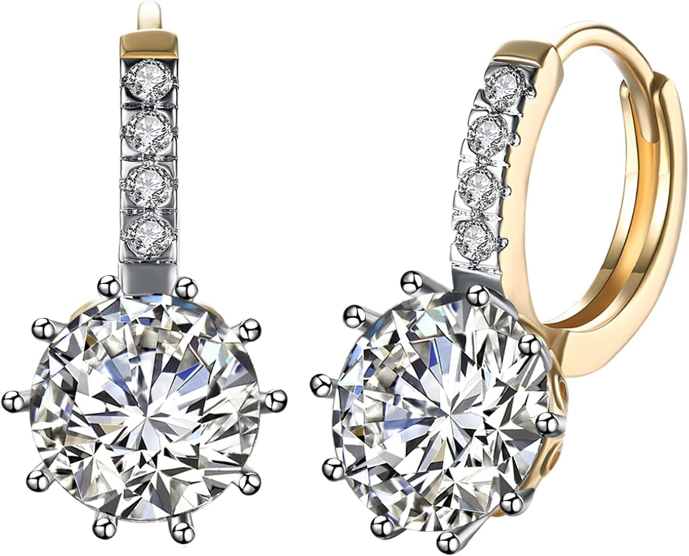 Earrings For Women, Round Crystal Flowers|Square Crystal 18K Gold Plated Cubic Zirconia Drop Dangle Earrings.