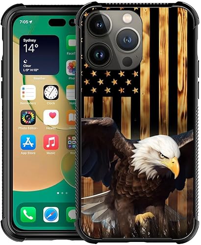 Vista 66 de Funda compatible con iPhone 13 Pro, diseño de patrón para iPhone 13 Pro, fundas para mujeres y niñas, Betsy Ross 13 estrellas de madera con bandera