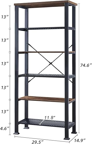 Miniatura 10 de HOMBAZAAR Estantería industrial vintage de 5 niveles, estantería y estantería de madera rústica y metal, estantería grande de almacenamiento