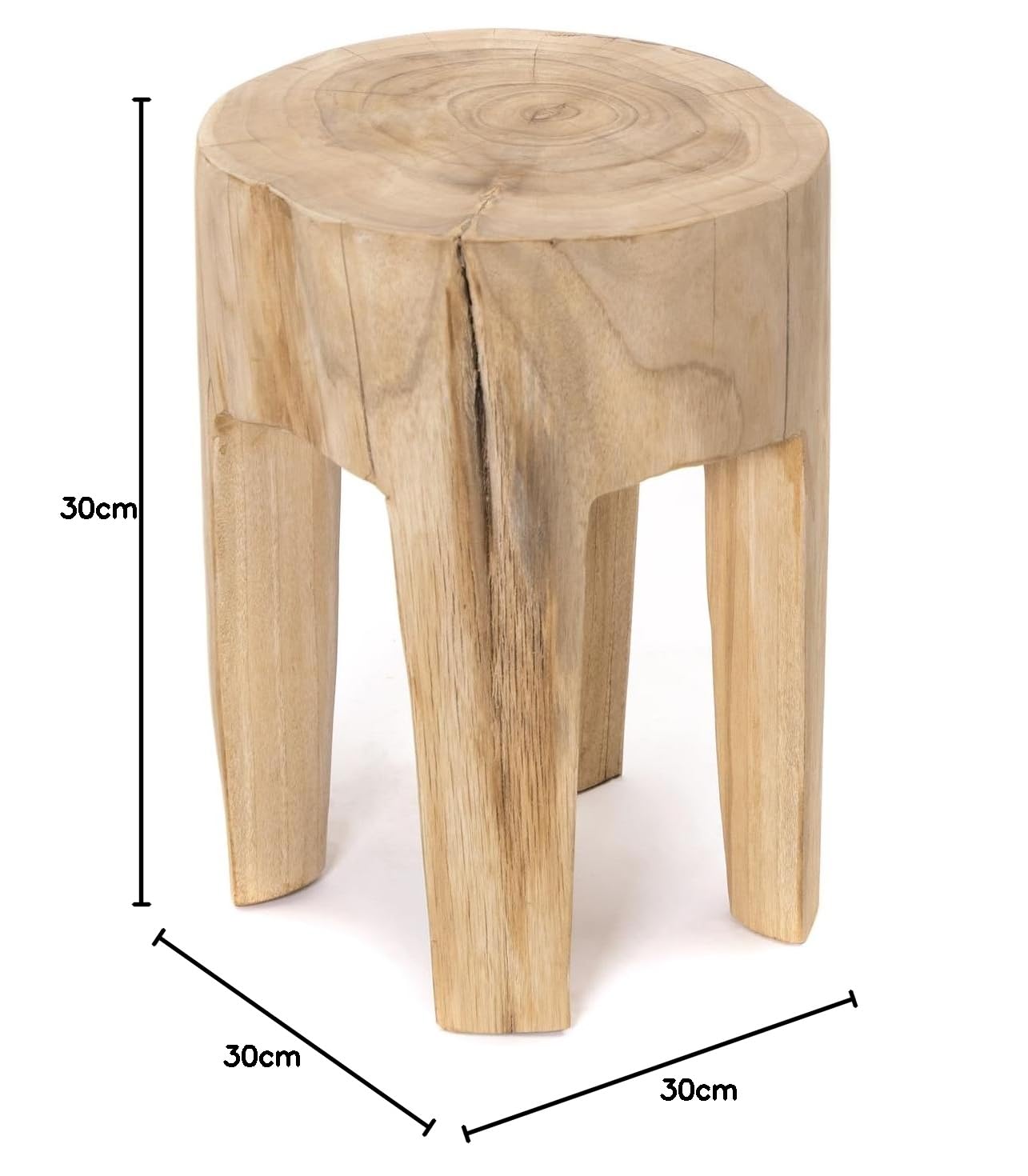 Sgabello In Teak Massiccio 41x34 Cm - Design Rustico Vintage - Tre Piedi - Usato Come Tavolino O Poggiapiedi - Foto 6