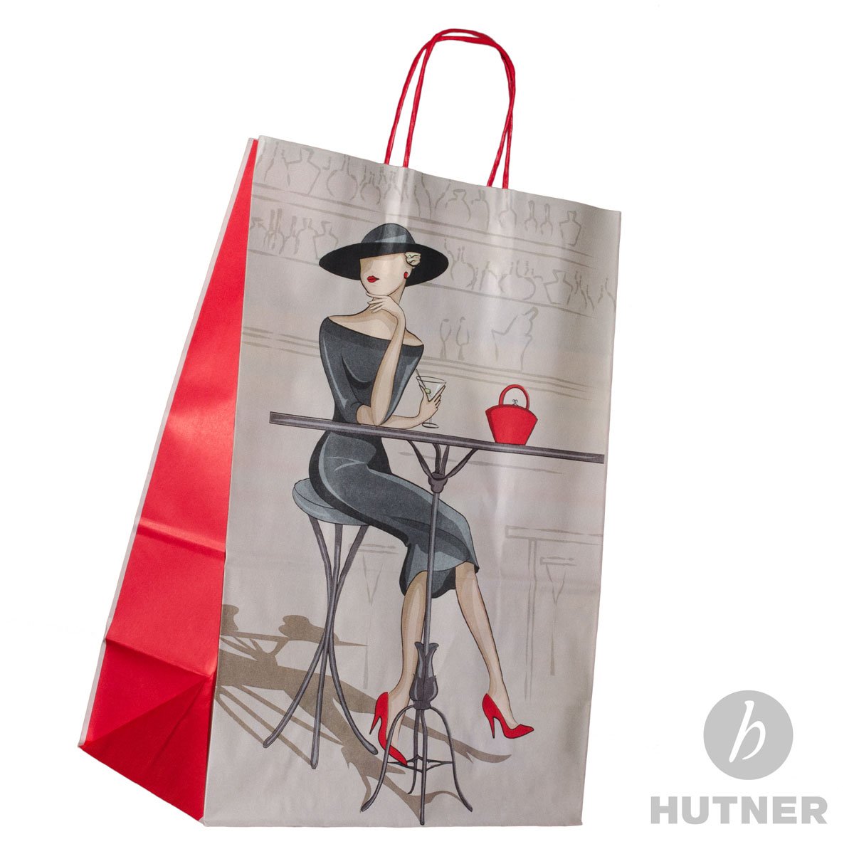 100 x Papiertüten Motiv: Elegance 32+17x44 cm | Papiertragetaschen mit Kordel | Kraftpapiertüten | Papiertaschen mittel | HUTNER