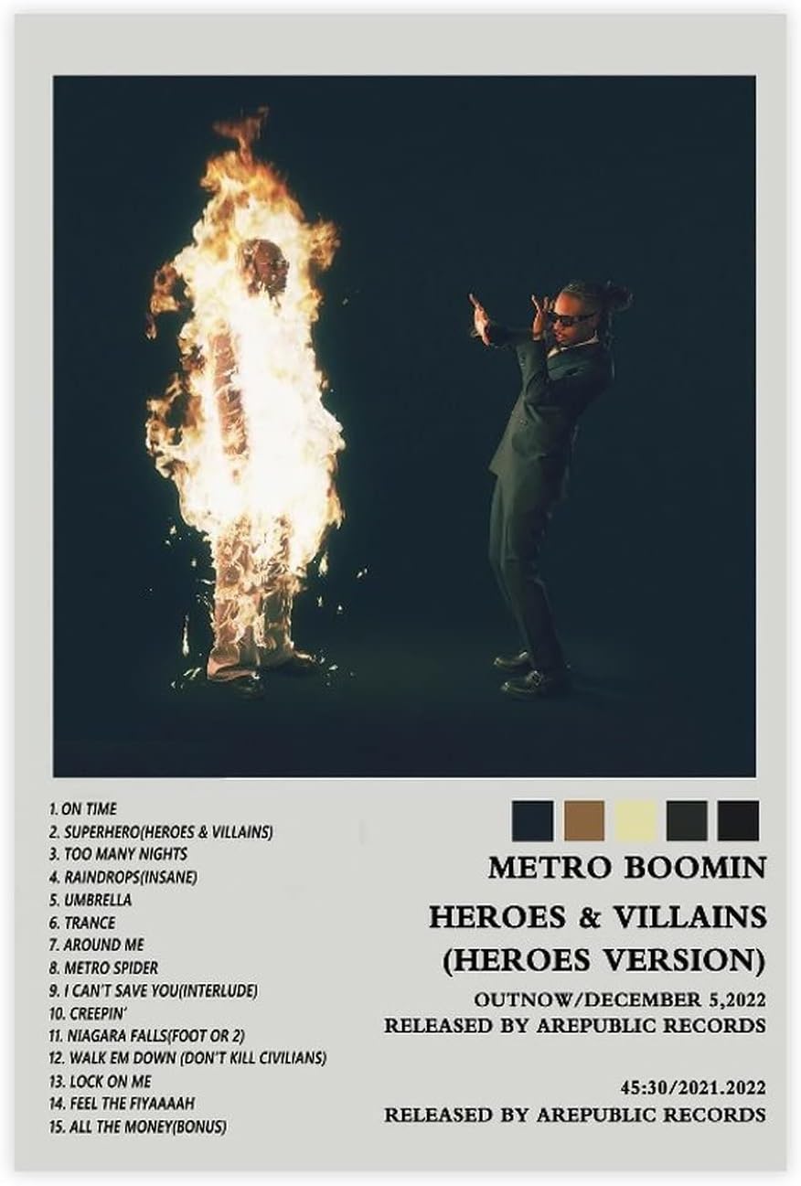 Okeymed Metro Boomin Poster HEROES & VILLAINS Album Posters Canvas Poster Canvas Poster Wall Art Decor Print Picture Paintings for Living Room Bedroom Decoration Unframe:16x24inch(40x60cm)