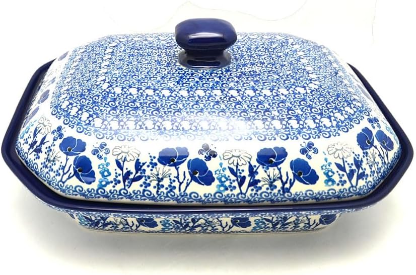 Polish Pottery Baker - Rectangular Covered - Large - Evening Poppies