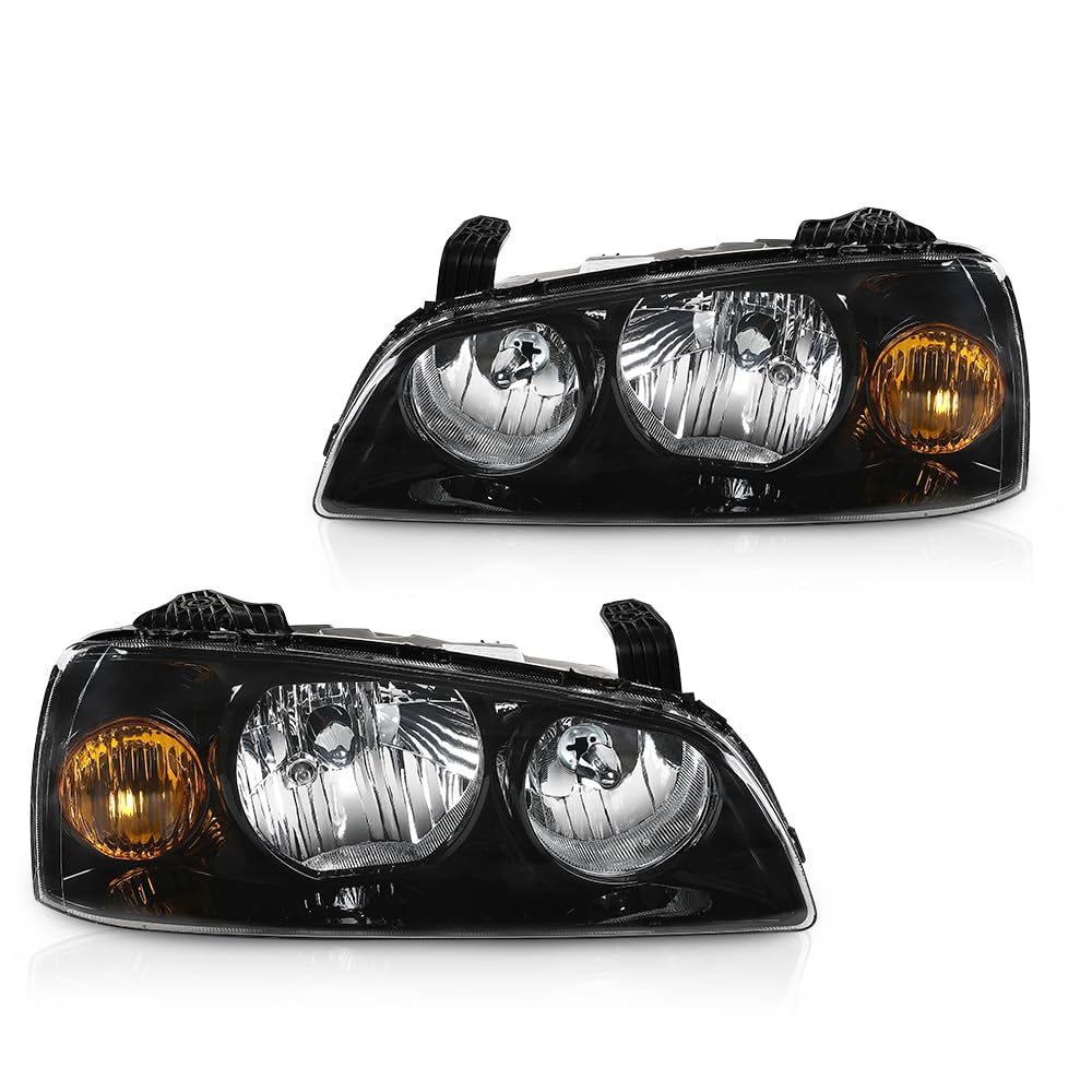 Headlights Front Corner Headlights Assembly Compatible with Hyundai Elantra 2004-2006 Headlamps Clear Lens Black Housing Amber Reflector