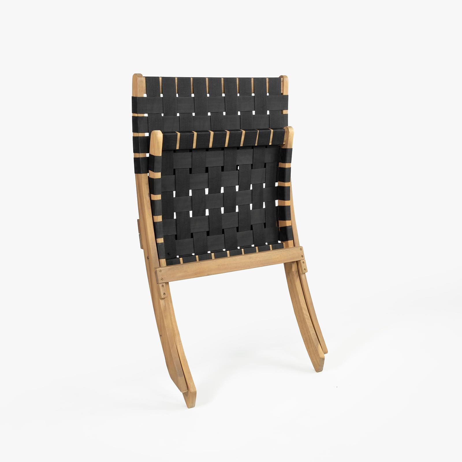 Vaukura Sillón de Madera de Acacia Trenzado Cinta Negra Plegable Hebe Color Negro