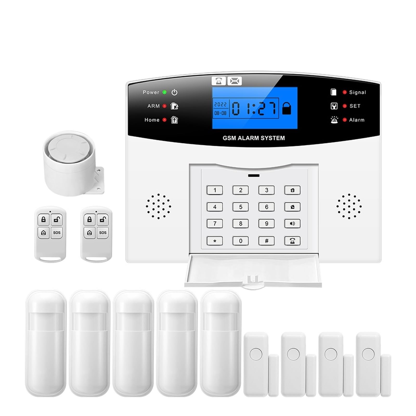 Kit de Alarma, Alarma de Seguridad gsm, de Alarma antirrobo for hogar Inteligente inalámbrico de 433MHz, Control por aplicación, Detector de Movimiento, Sensor de Puerta con Teclado(Set 4)