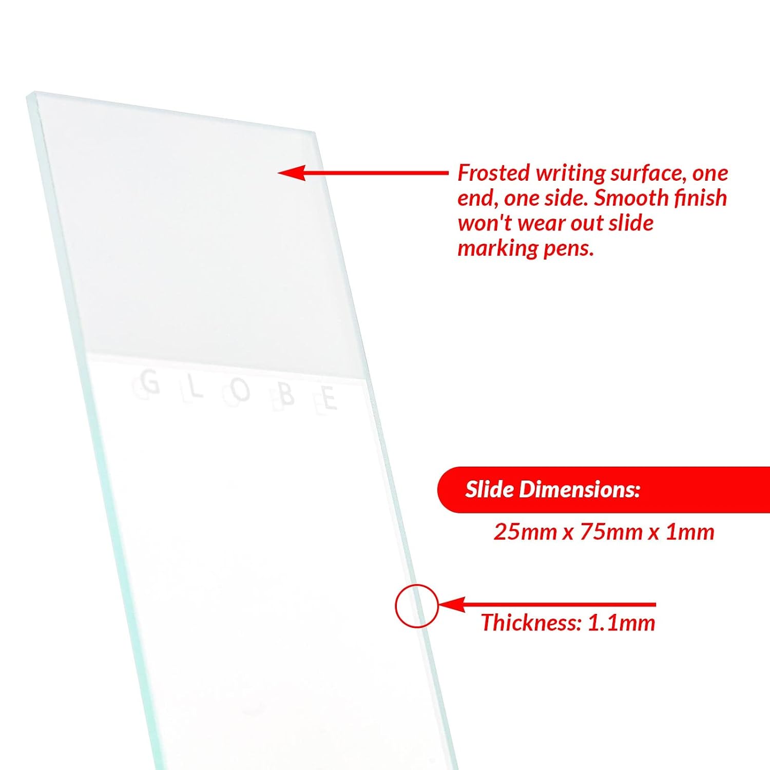Globe Scientific 1304 Glass Microscope Slide, Soda Lime Glass, 25mm Width x 75mm Length, 90 Degree Ground Edges, Frosted Case of 1440