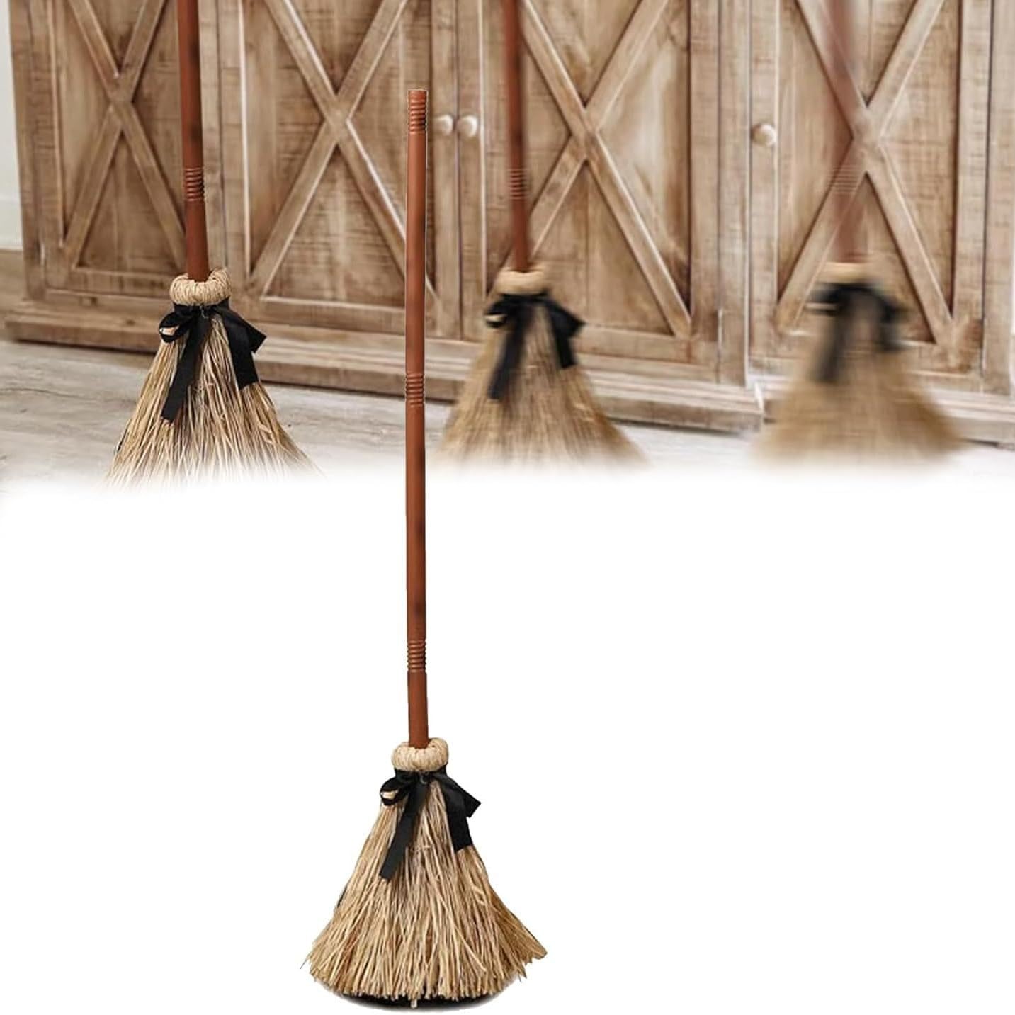 Qusinfc Witch Broom Stick Props 43.5Inch Talll Touch Activation Witch Broom Halloween Decoration for Garden Front Porch Stick