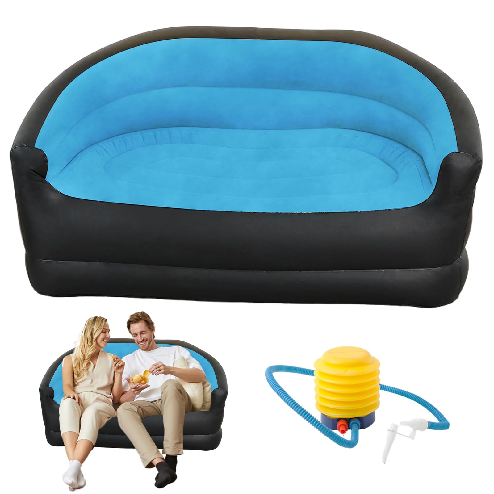 ALINUOYQ Twin Size Inflatable Sofa, Blow Up Sofa with Air Pump, Comfortable Lounger Inflatable Couch Chair for Indoor Outdoor Camping Beach, 200kg Load Capacity Inflatables Lounger