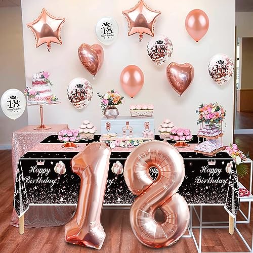 Image of Rectangular Tablecloth, Black Rose Gold, 51 x 86.6 Inch, Birthday Party Table Decorations for Women Girls Princess, 4 Pcs